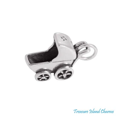 Carrinho de bebê carrinho de bebê carrinho de bebê 3D 925 prata esterlina sólida FEITO NOS EUA - Imagem 1 de 3