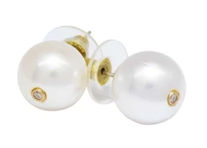 Pendientes de perla del mar del sur para dama con juego de bisel diamantes - Imagen 1 de 7