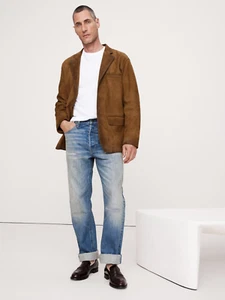 NUEVO Blazer Banana Republic XL Relajado Cuero Nobuck XL Avellana $600 #502827 - Imagen 1 de 3