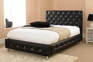 Contemporary Diamante Leather Bed Crystal Diamonds Black White Red All Sizes New - Picture 1 of 9