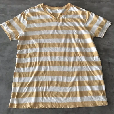 Camiseta masculina Y2K Mossimo X-Grande surfista skatista listrada mostarda grunge salpicada - Imagem 1 de 4