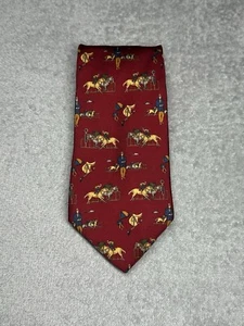 Beaufort Tie Rack Neckwear Men’s Silk Tie Red Geometric Horse Jockey 3.65” in - Picture 1 of 16