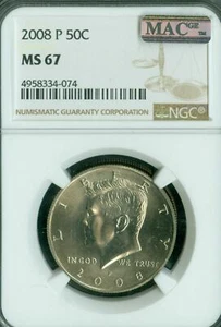 2008 P KENNEDY HALF DOLLAR NGC MS67 PQ BUSINESS STRIKE MAC SPOTLESS * - Picture 1 of 2