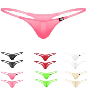Men's Mesh Sheer G-String Underwear Sexy Low Rise Pouch T-back Thongs Underpants - Picture 1 of 44