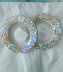 PAIR YANKEE CANDLE SMALL MOSAIC CRACKLE TRAY WITH FREE TEA LIGHT.