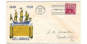 1938 Illustrated Cover - First Day Delaware 300th Anniversary Issue - Picture 1 of 1