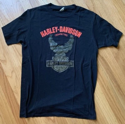 Редкая винтажная футболка 1986 Harley Davidson Brand Cigarettes черная и золотистая - Изображение 1 из 4