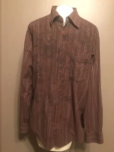 Point Zero Mens Shirt Size L Brown Stripe W/ Design Long Sleeve Button Front - Picture 1 of 4