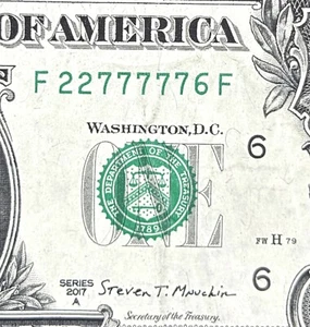 Cinque di un tipo in fila e coppia insieme fantasia numero di serie dollaro: F 22777776 F - Foto 1 di 3
