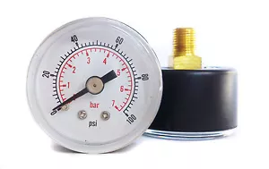 Pressure Gauge 0/100 PSI & 0/7 Bar 40mm Dial 1/8 BSPT Back connection. - Picture 1 of 1