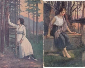 Frantisek Klimes Lot 2 Artist Postcard Ancient Girl Art 2209083 - Picture 1 of 2
