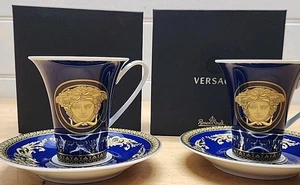 RARE NOS     VERSACE MEDUSA BLUE COFFEE CUP AND PLATE X 2  WITH COA MIB - Bild 1 von 12