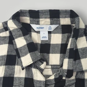 Old Navy Damen L schwarz weiß Büffel kariert Flanell Tunika Hemd Baumwolle - Bild 1 von 11