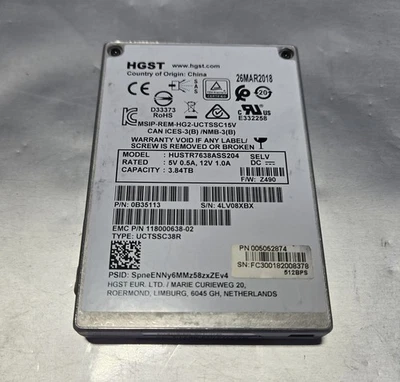 Disco duro de servidor HGST HUSTR7638ASS204 3,84 TB SSD SAS 2,5" 12G bloque Dell HP 512 Foto 1 de 2