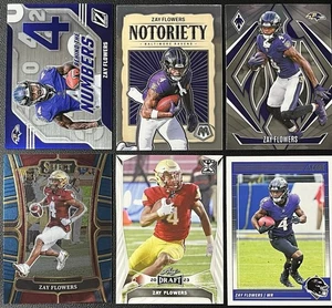 Lot de 6 cartes football Zay Flowers Baltimore Ravens Rookie RC, insert, mosaïque et plus - Photo 1/6