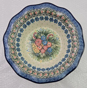 13" Polish Stoneware Signature "Irresistible Garden" Ruffled Edge Bowl Unikat - Picture 1 of 6