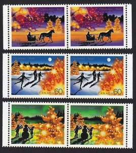 Christmas Lights, Sleigh, Snowman * Canada 2001 #1922-1924a MNH Pairs fr BKLT - Foto 1 di 1