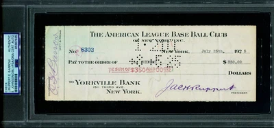 Джейкоб Рупперт и Эд Барроу NY Yankees подписанный чек заработной платы Эрни Джонсону - Изображение 1 из 2