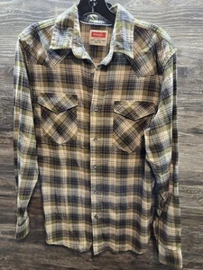 Wrangler Herren Hemd S Langarm Grün Cowboy Flanell Kariert Regular Fit Small - Bild 1 von 4
