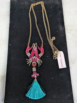 Betsey Johnson Festival Mermaid HUGE Jeweled Pink Lobster Tassel Long Necklace - Image 1 of 4