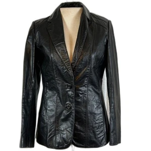 Vtg Wilson’s black leather blazer jacket sz Small flaw - Picture 1 of 11