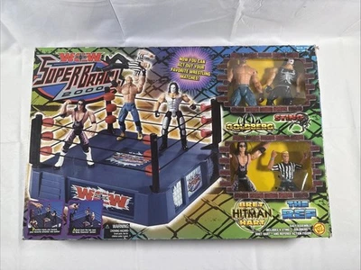 WCW Toy Biz SuperBrawl 2000 Anillo Figuras Goldberg Sting Bret Hart Árbitro Sellado Foto 1 de 4