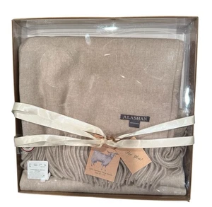 Alashan 100% Cashmere Throw Blanket Beige Mongolian Cashmere Goat New With Tags - Picture 1 of 8