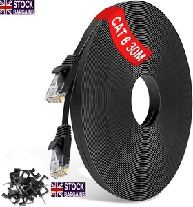 30M Cat 6 Ethernet Cable Flat H-Speed Gigabit Network Ethernet Patch Cable (B824 - Picture 1 of 6