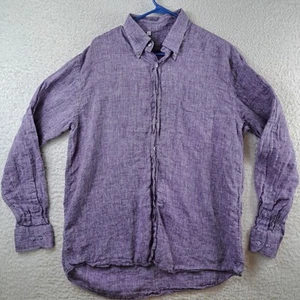 Harry & Sons Italia Men's Shirt Button Down 100% Linen Purple Size 17 1/2 - Picture 1 of 7
