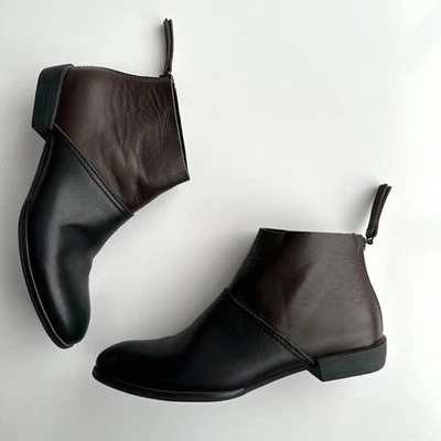 All Black Two Tone Brown Black Back Zip Sleek Low Heel Ankle Boots EU 36 US 5.5 - Image 1 of 4