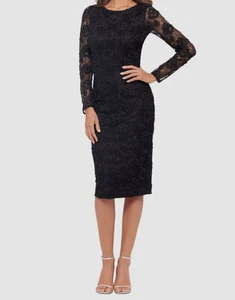 XSCAPE Vestito tubino donna nero pizzo soutache manica lunga taglia 8 - Foto 1 di 4