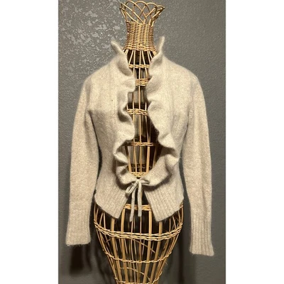 Cárdigan Suéter Marina Luna Para Mujer S Beige Volantes Corbata Frontal Mezcla Angora Luury Foto 1 de 4