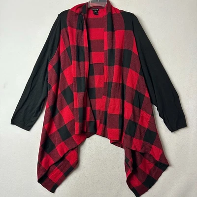 Torrid Buffalo Plaid Drape Front Cardigan Sweater Plus Size 4X Red Black - Image 1 of 4