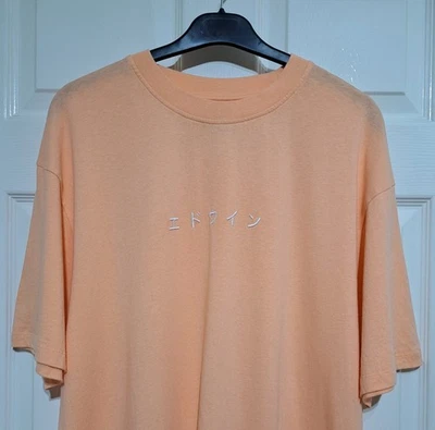 Edwin Katakana Embroidery T-Shirt Men's Size L Sandstone 100% Cotton Portugal  - Image 1 of 4