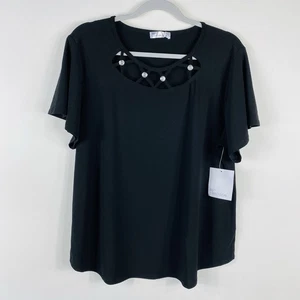 Blusa Top Negra 89th + Madison Talla XL Cuello Joya Manga Corta - Imagen 1 de 5