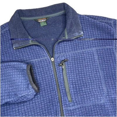 LL Bean Waffle Fleece Full Zip Jacket Men's LT Polartec Pockets Navy Blue 0R070 - Image 1 of 4