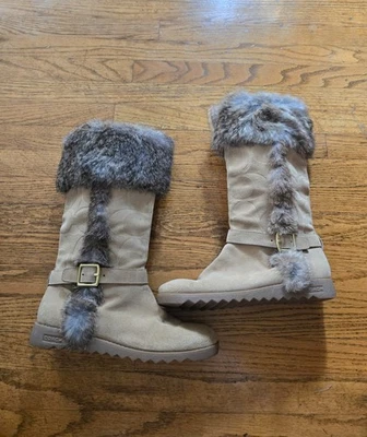 Coach Deeann Signature Embossed Suede Rabbit Fur Trim Women 8B Boots - Image 1 of 4