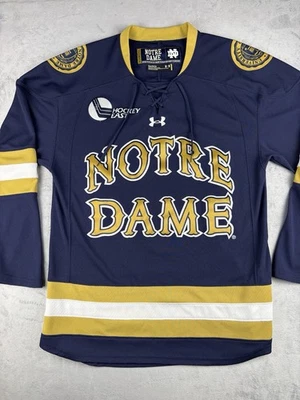 Camiseta de hóquei Notre Dame Under Armour autêntica azul marinho masculina pequena - Imagem 1 de 4