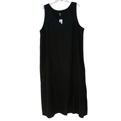 NWT DKNY Linen V-Neck Maxi Dress Black Size XXL 2XL 48X50 New with Tags - Image 1 of 4