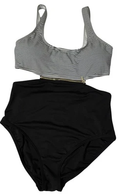 Traje de baño de una pieza Michael Michael Kors para mujer talla 14 negro blanco con cremallera recortada Foto 1 de 4