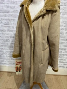 Faux suede boho coat heavy faux fur lining size M/L chest 44" L36" D459 - Picture 1 of 16