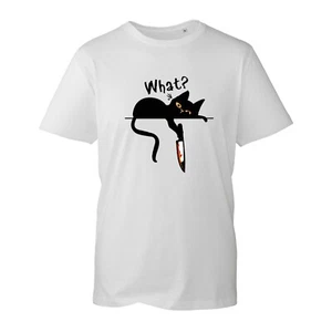 Cat What Halloween T-Shirt, Horror schwarz Katze Trick or Treat Halloween Unisex Top - Bild 1 von 4