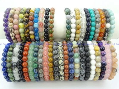 Natürliche 6/8/10/12mm Multicolor Edelstein Runde Perlen Dehnbares Armband 7.5" - Bild 1 von 4