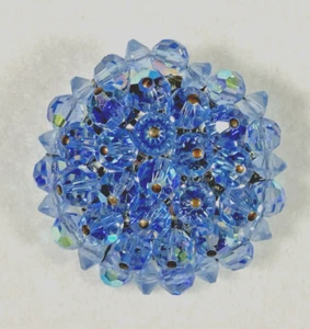 Beaded Blue Brooch Pin 1 1/2" Faceted Glass Beads with AB Highlights Vintage - Picture 1 of 4