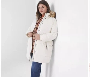 NEW LANE BRYANT $239 WHITE REMOVABLE HOOD PUFFER JACKET SZ 22/24 - Picture 1 of 13