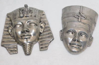 LOT 2 MASQUE PHARAON EGYPTE en Etain la Fontaine de PARIS Nefertiti Toutankhamon - Photo 1/4