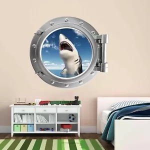 Shark Jaws Ocean Porthole Wall Art Sticker Mural Decal Kids Bedroom Decor BZ24 - Picture 1 of 2