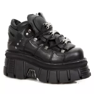 NEU ROCK M.106-S29 TOWER SCHUHE Metallic Schwarz Leder Biker Gothic Stiefel - Bild 1 von 8