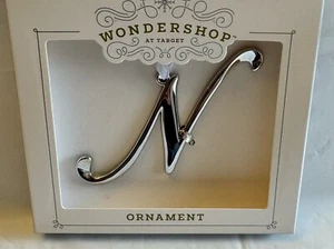 Boxed Metal Monogram Christmas Tree Ornament Silver Letter N - Picture 1 of 5