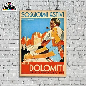 Autorenkopie VINTAGE POSTER DOLOMITEN SOMMERAUFENTHALTE SOMMER SONNENBERGE - Bild 1 von 2
